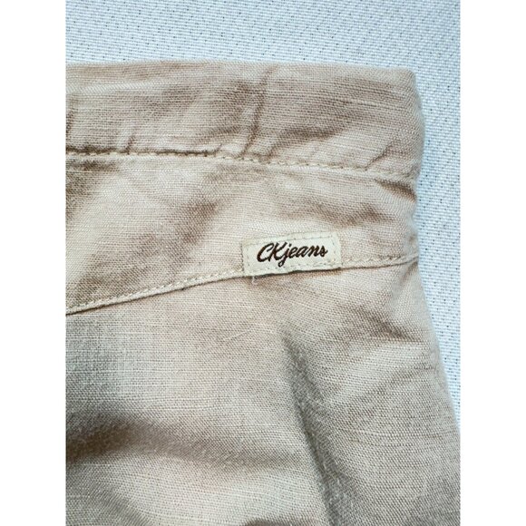 Calvin Klein Jeans Womens Mini Skirt Size 10 Beige Drawstring Slits Casual Y2K - Picture 7 of 8